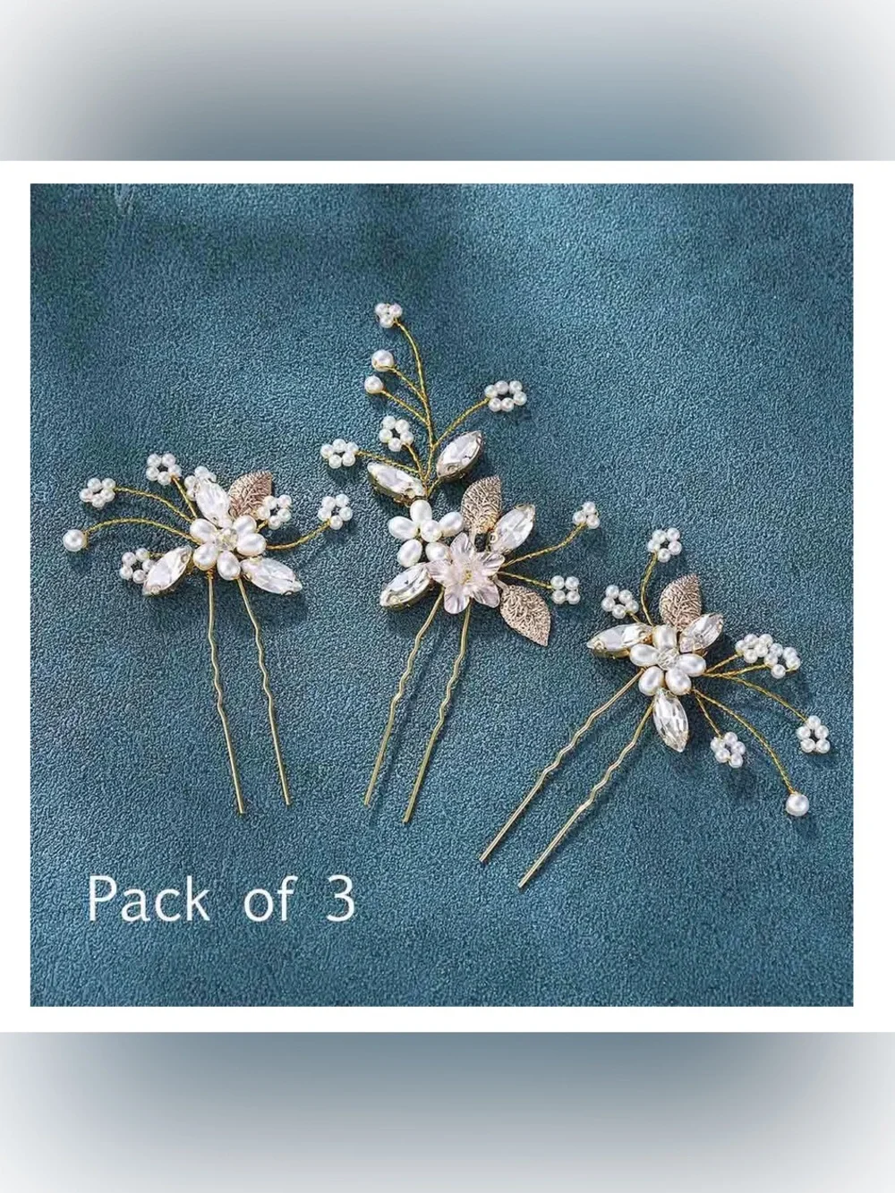 Gold Floral Pearl Bridal Hair Pins - Pack of 3